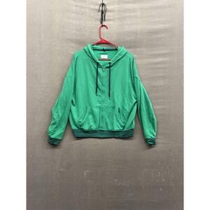 Lou & Grey Hoodie Womens Large Zip Up Striped Trim Casual Sweatshirt Pullover